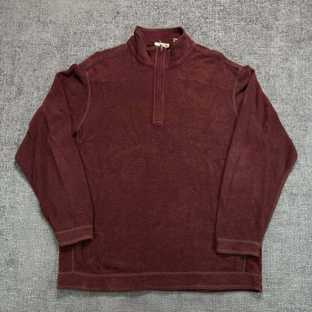 Tommy Bahama Quarter Zip Pullover Mens XL Burgundy 90s vintage Cotton Blend